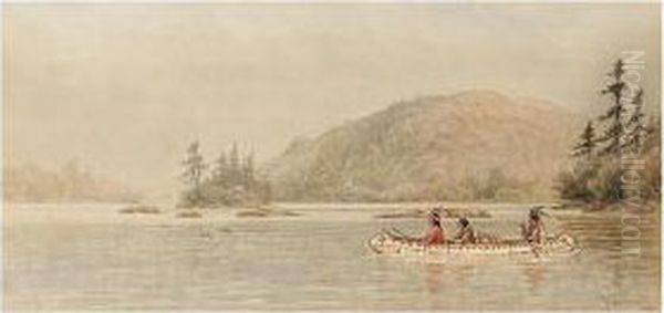 Indians Canoeing On A Lake Oil Painting by Frederick Arthur Verner