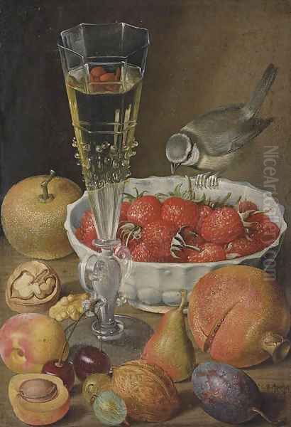 A facon de venise, a bowl of strawberries Oil Painting by Georg Flegel