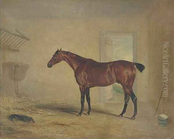 A bay hunter in a stable Oil Painting by John Snr Ferneley