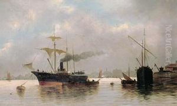 Les Vaisseaux Au Mouillage Oil Painting by Jules Vernier