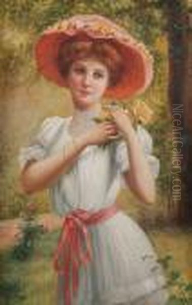 Portrait Of A Lady With Pink Bow Oil Painting by Emile Vernon