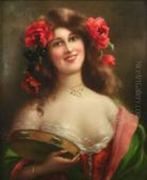 Une Femme Au Tambourin Oil Painting by Emile Vernon