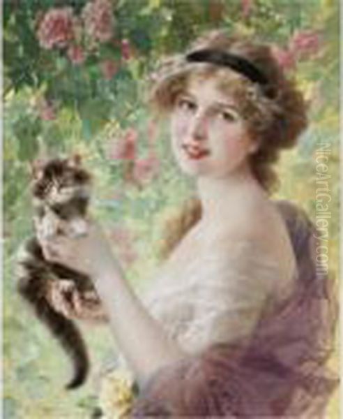 Son Petit Chaton Oil Painting by Emile Vernon