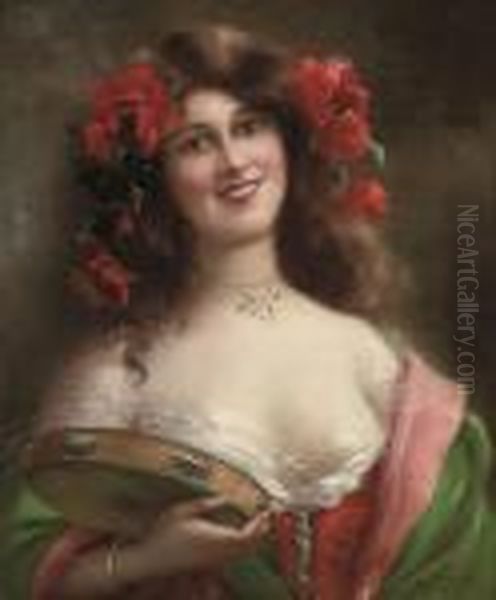 The Tambourine Girl Oil Painting by Emile Vernon