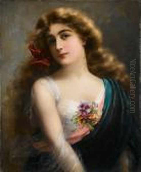 An Auburn Beauty Oil Painting by Emile Vernon