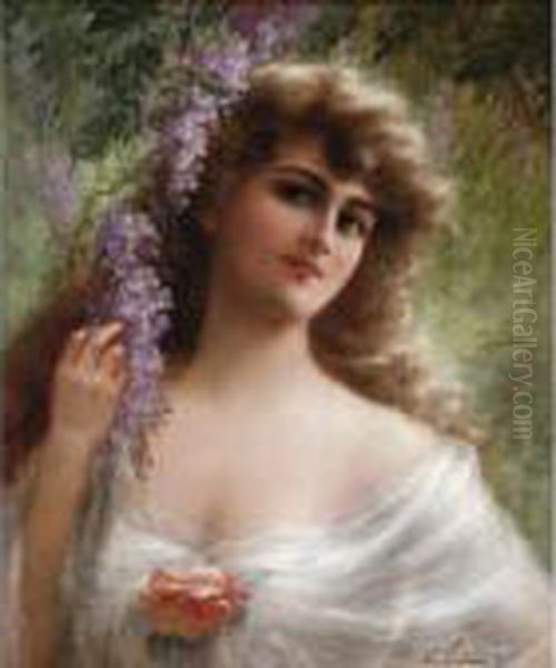 Maiden Under The Wisteria Oil Painting by Emile Vernon