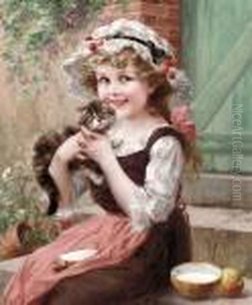 The Little Kittens Oil Painting by Emile Vernon