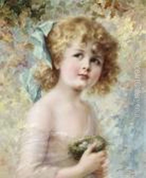 Young Girl Holding A Nest Oil Painting by Emile Vernon