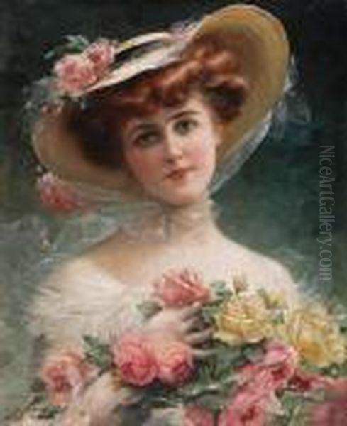 La Belle Aux Fleurs Oil Painting by Emile Vernon