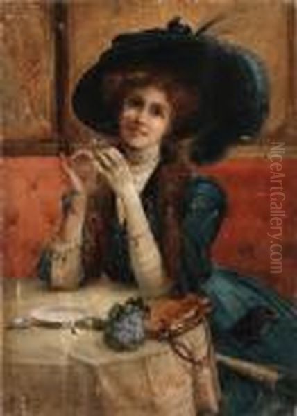 A Cheery Beauty Oil Painting by Emile Vernon