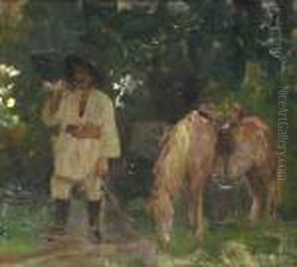 Peasant With Horse Oil Painting by Arthur Verona