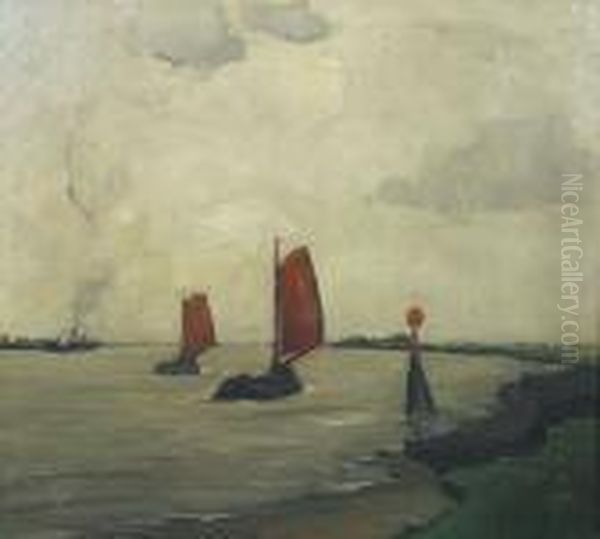 Scheldegezicht Met Zeilbootjes. Oil Painting by Oscar Verpoorten