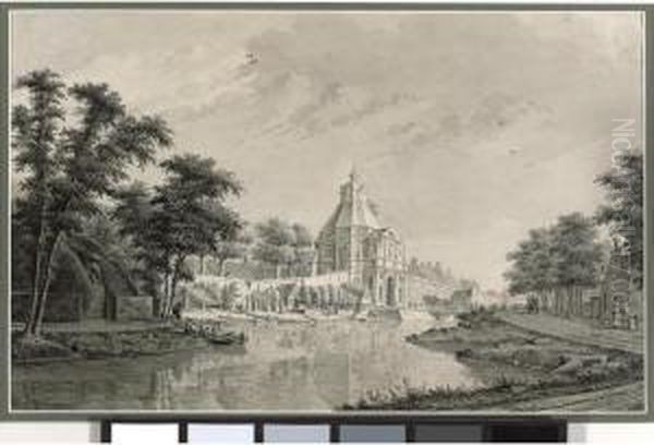 A View Of The Witte Vrowen Poort, Utrecht Oil Painting by Theodor (Dirk) Verrijk