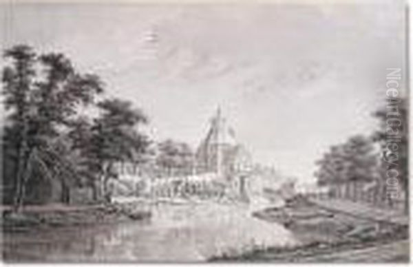 A View Of The Witte Vrowen Poort, Utrecht Oil Painting by Theodor (Dirk) Verrijk