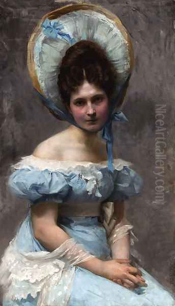 Portrait of a lady in blue Oil Painting by Rudolf Fuchs