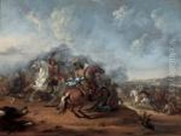 A Cavalry Skirmish Oil Painting by Hendrick Verschuring