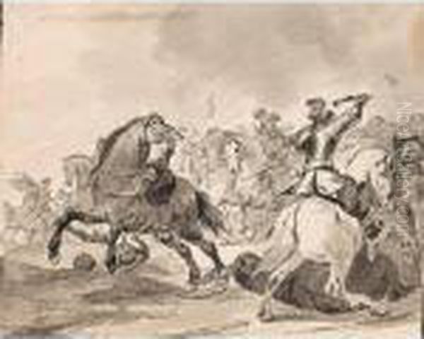 A Battle Scene With Horseman Oil Painting by Hendrick Verschuring