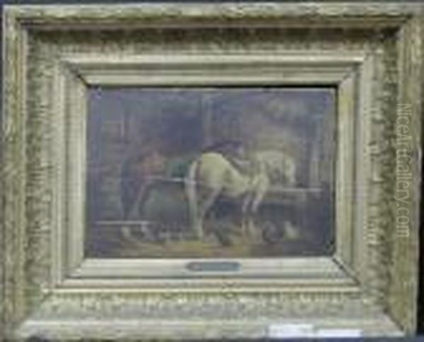 Horses In A Stable Oil Painting by Wouterus Verschuur