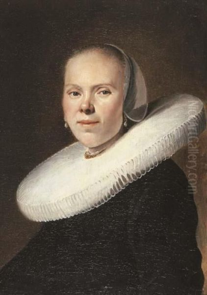 Portrait Of A Lady, Bust-length, In A White Ruff Collar And Black Dress Oil Painting by Johannes Cornelisz. Verspronck