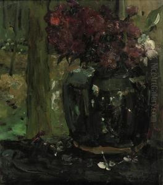 Ginger Jar With Climbing Rosesand Phloxes Oil Painting by Floris Verster