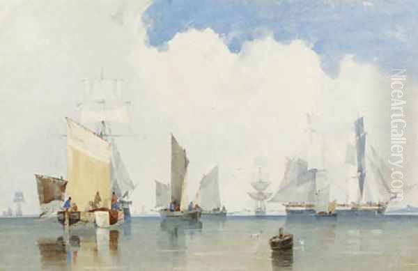 Fishing boats in a harbour Oil Painting by Count Alexandre Thomas Francia