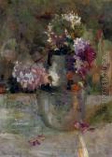 Purple Hortensia In A Vase Oil Painting by Floris Verster