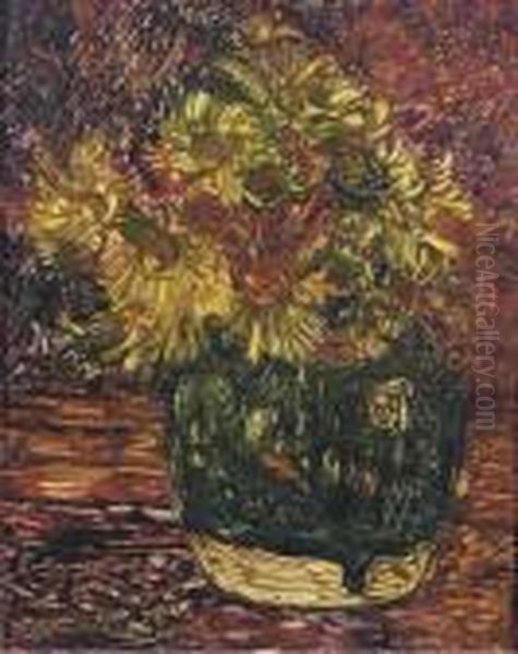 Gemberpot Met Doronicums: Flowers In A Ginger Jar Oil Painting by Floris Verster