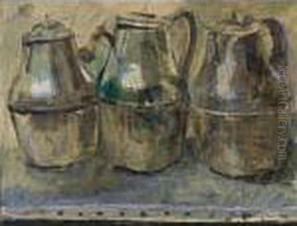 Three Tin Jugs Oil Painting by Floris Verster