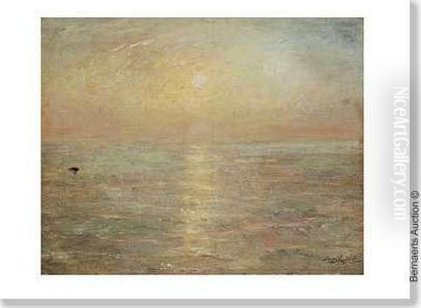 Marine Au Coucher De Soleil. Oil Painting by Theodoor Verstraete