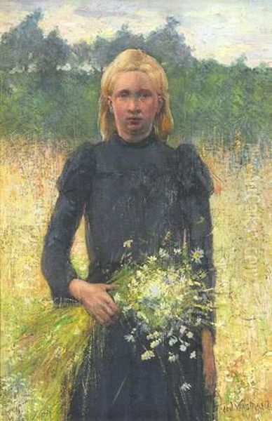 Meisje Met Veldbloemen Oil Painting by Theodoor Verstraete