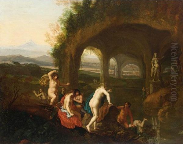 Diana And Her Nymphs Bathing Oil Painting by Daniel Vertangen