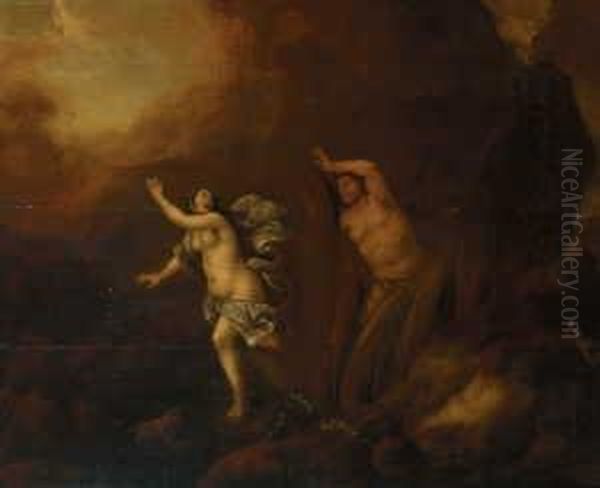 Satyr Die Nymphe Amymone Verfolgend. Oil Painting by Daniel Vertangen