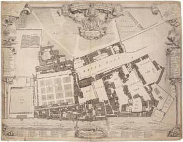 A Survey And Ground Plot Of The Royal Palace Of White Hall Oil Painting by George Vertue