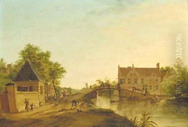 Tollbridge over the canal De Vliet Oil Painting by Karel La Fargue