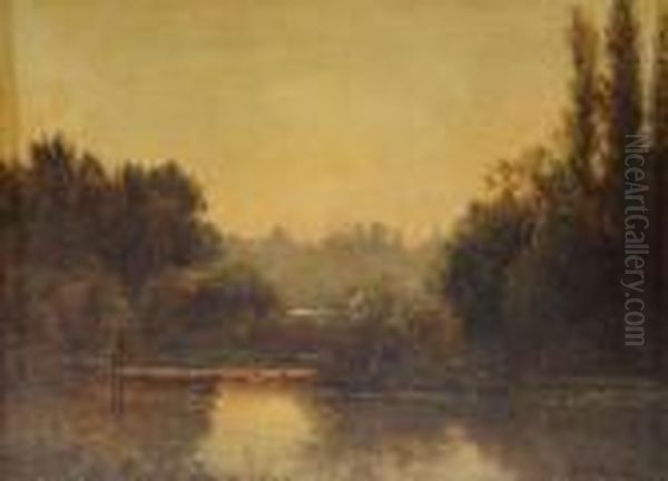 Paesaggio Lacustre Oil Painting by Achille Vertunni