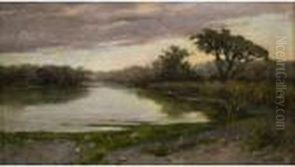 Paesaggio Lacustre Oil Painting by Achille Vertunni