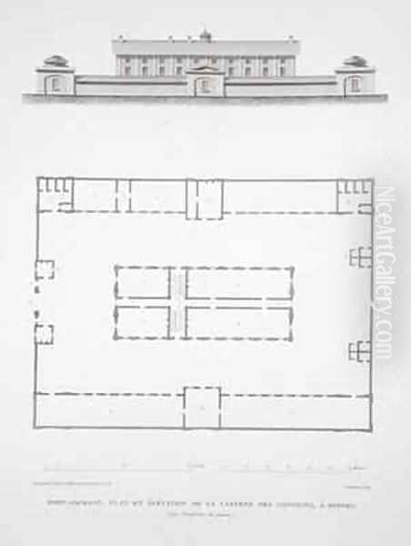 Plan and Elevation of the convicts building at Port Jackson Oil Painting by Louis Claude Desaulses de Freycinet