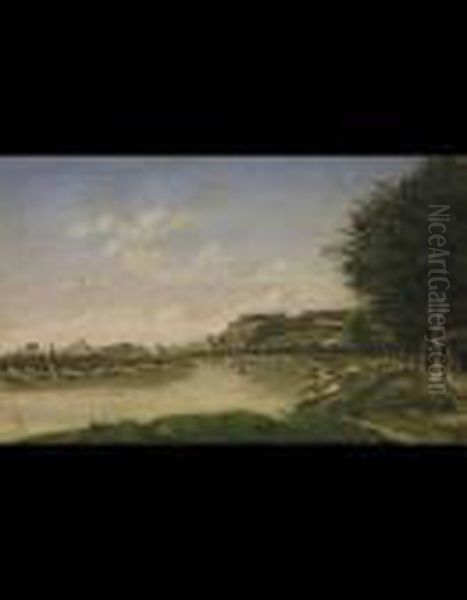 Veduta Del Tevere Da Testaccio Oil Painting by Achille Vertunni