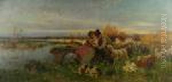 Scena Galante In Un Paesaggio Oil Painting by Achille Vertunni