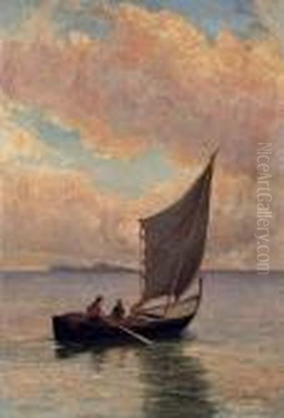 Pescatori Davanti A Capri Oil Painting by Achille Vertunni