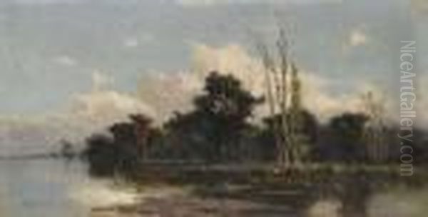 Paesaggio Fluviale Oil Painting by Achille Vertunni