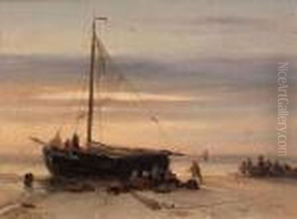 Fischer Am Strand Oil Painting by Salomon Leonardus Verveer