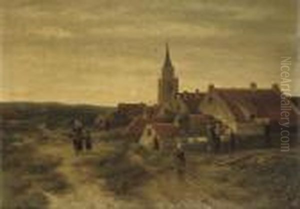 Figures In The Dunes Of Scheveningen Oil Painting by Salomon Leonardus Verveer