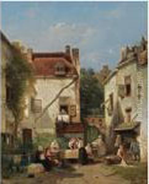 Laundry Day Oil Painting by Salomon Leonardus Verveer