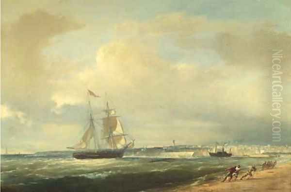 A two-master nearing Royan, Bay of Biscay, France Oil Painting by Richard Faxon