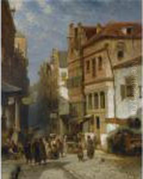 The Jewish Quarter, Possibly Amsterdam Oil Painting by Salomon Leonardus Verveer