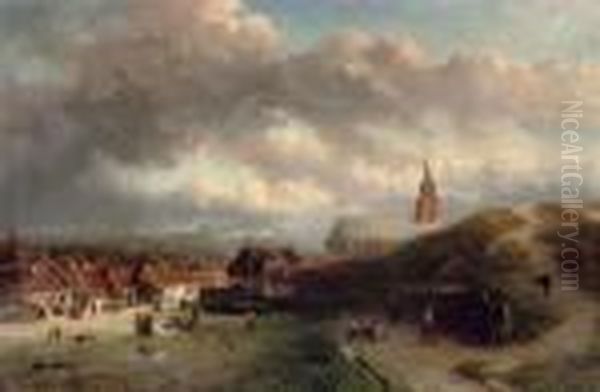 The Village Of Scheveningen Oil Painting by Salomon Leonardus Verveer