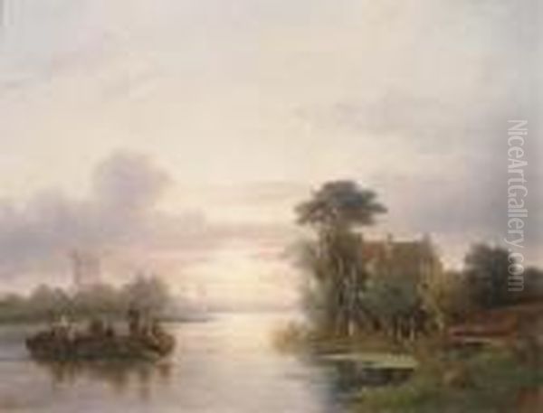 The Ferry Crossing Oil Painting by Salomon Leonardus Verveer