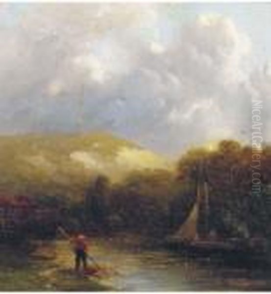 A River Near The Dunes Oil Painting by Salomon Leonardus Verveer