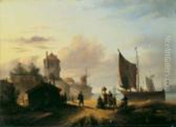 Hafenszene Oil Painting by Salomon Leonardus Verveer